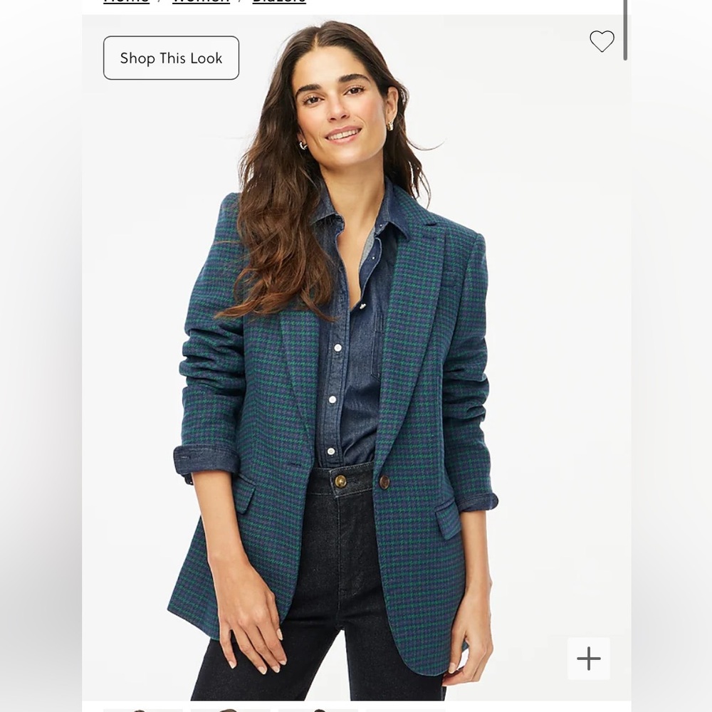 Relaxed One Button Navy J Crew Plaid Blazer Size 8